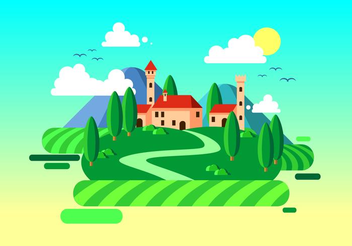 Flat Farm Tuscany Free Vector