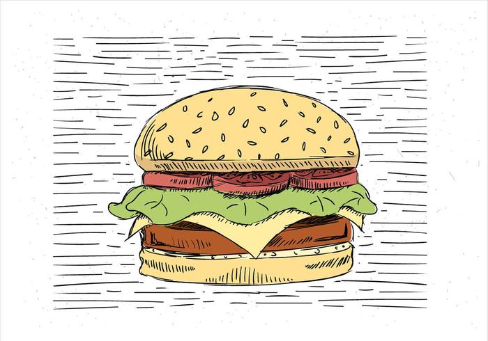 Mano libre dibujado Vector Burger Ilustración