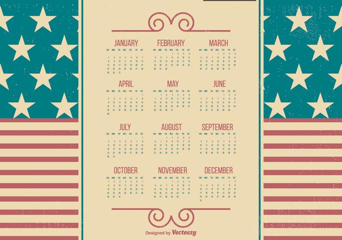 Patriotic Style 2017 Grunge Calendar vector