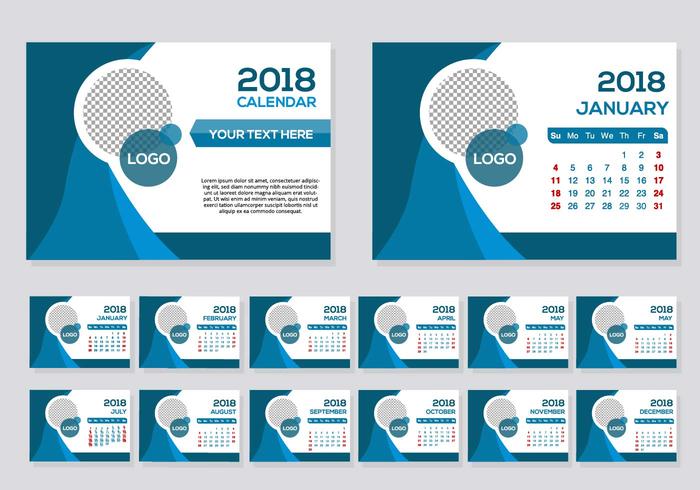 Blue 2018 Calendar Desk Vector