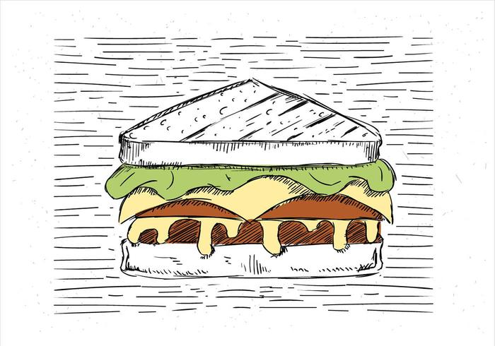 Mano libre dibujado Vector Sandwich Ilustración