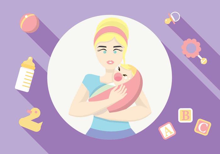 Mom Taking Care of Her Crying Baby Vector Mom Taking Care of Her Crying Baby Vector