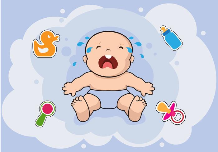 Crying Baby with Baby Elements Vectors 