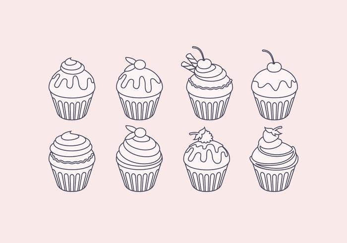 Vector Outline Cupcake Set