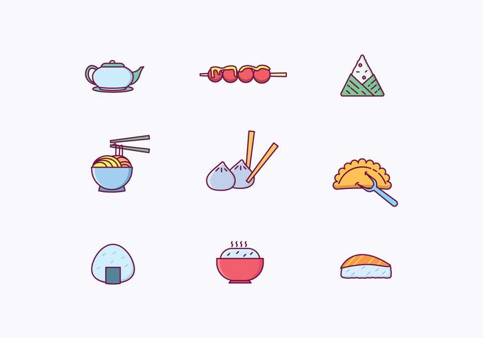 Asian Dishes Icons vector