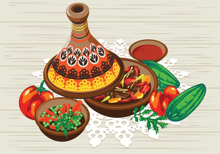 Vegetable Tajine with Chicken and Tomato Sauce vector