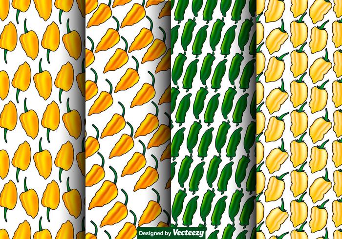 Vector Set Of Seamless Habanero Peppers Patterns