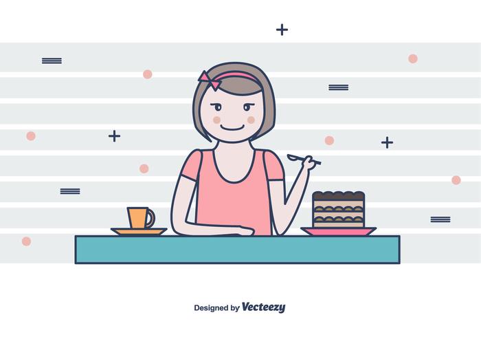 Girl Eating Tiramisu Vector Background Girl Eating Tiramisu Vector Background