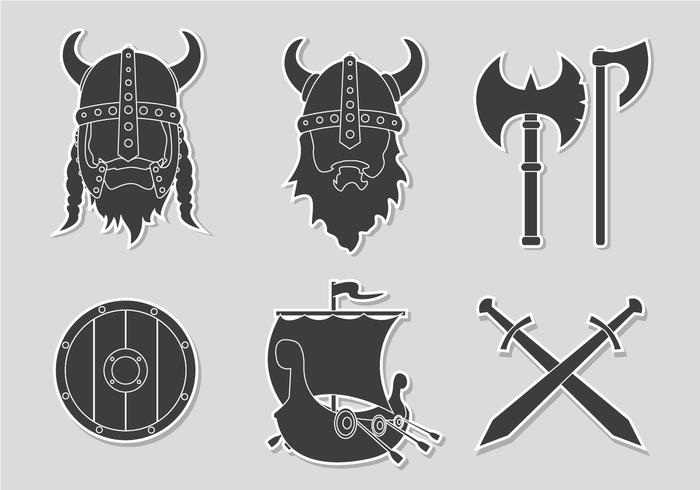 Flat Sticker Viking Set vector