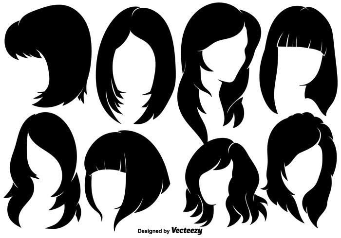 Beautiful Woman With Hairstyles Silhouettes - Vector elements