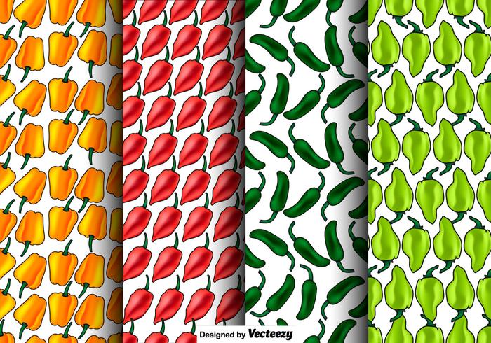 Vector Set Of Seamless Habanero Peppers Patterns