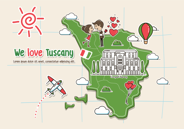 Ilustración del mapa de Toscana vector