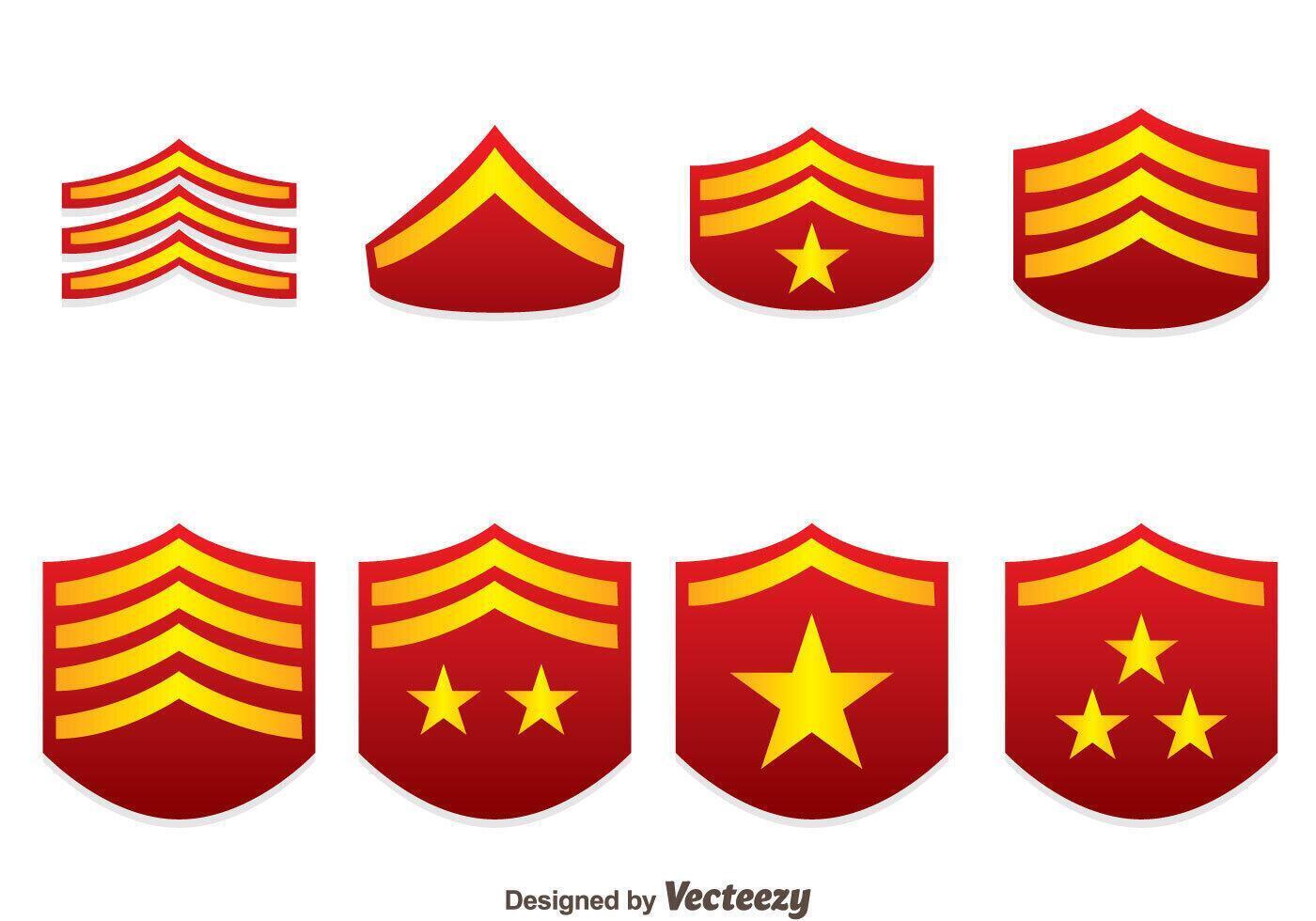 Rojo, militar, rango, emblema, vectores