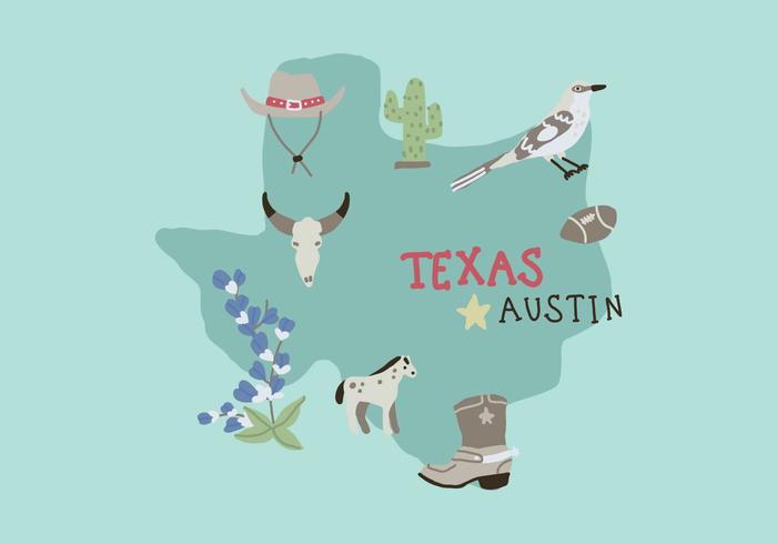 Texas Map With Different Characteristic Elements vector