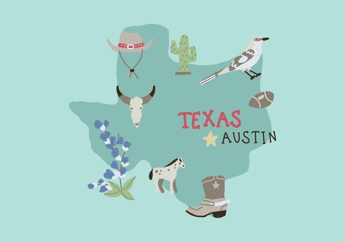 Mapa de Texas con diferentes elementos característicos vector