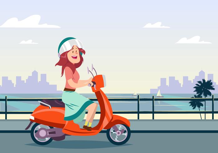 Young Woman Riding A Scooter vector