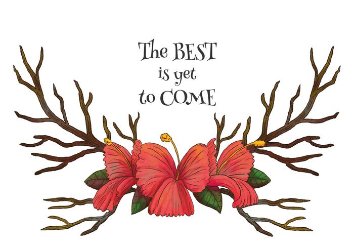 Watercolor Horns With Red Flowers And Motivational Quote Vector 