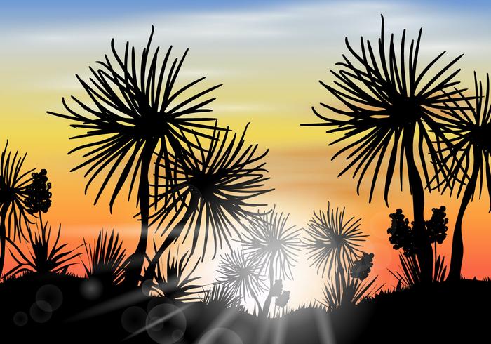 Silhouette Desert Yucca Scene Vector