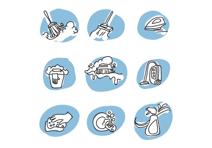 Doodled Icons About Cleaning vector