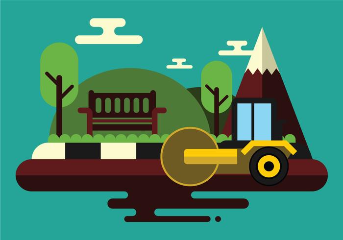 Workers Drive Steamroller On New Road vector