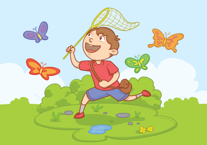 Boy with Butterfly Net Vector Illustration