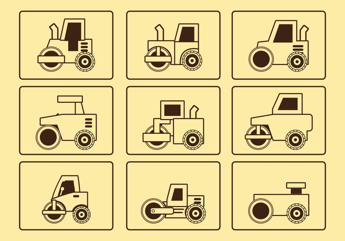 Road Roller Línea Icon Set vector