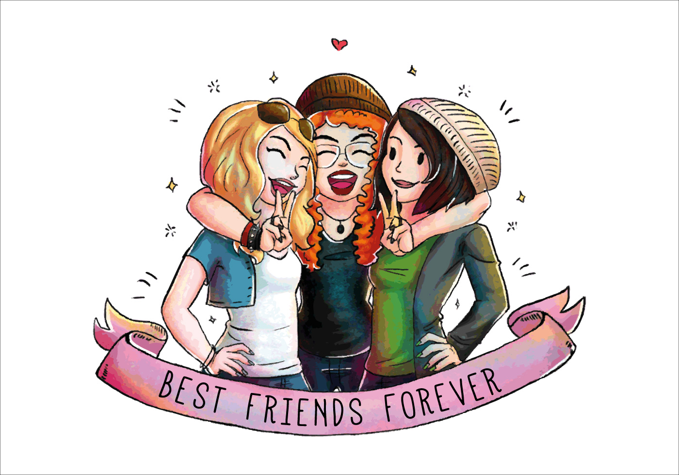 Download the Three Cute Happy Friends Together Vector 151365