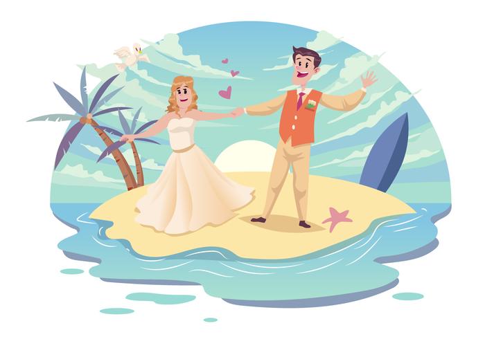Beach Wedding Couple Vector 