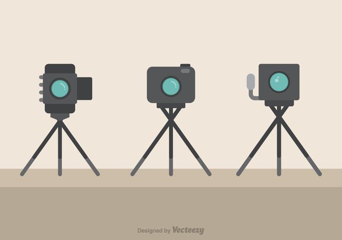 Cameras On Tripods Flat Vector Icons