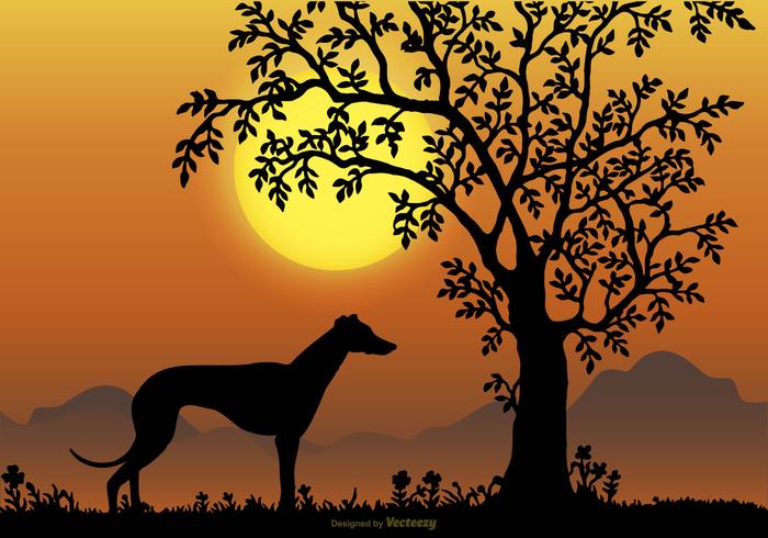 Landscape Scene with Whippet Breed Silhouette vector