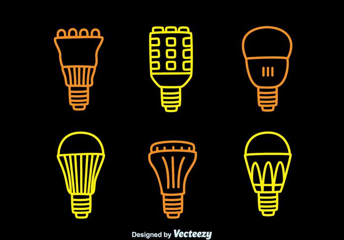 Led Lights Lamp Line Icons Collection Vector