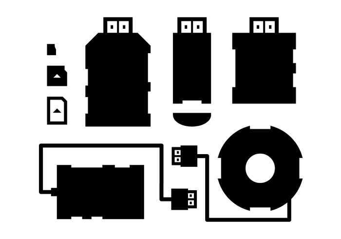 Card Reader and USB Vector Silhouettes