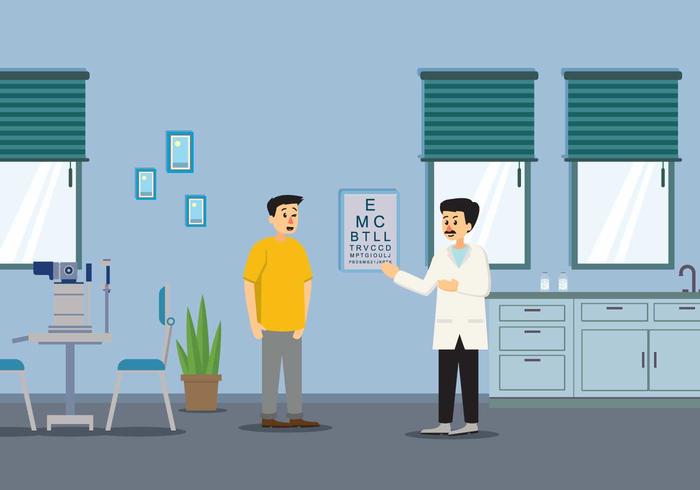 Ophthalmologist Examining a Patient with an Eye Test Chart Illustration vector