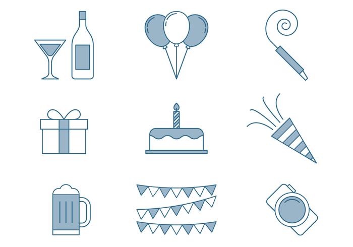 Birthday Icons Thin Line Set vector