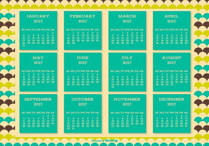 Cute Retro Style 2017 Calendar Background vector