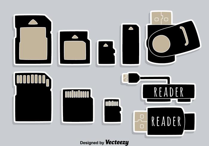 Usb Card Reader Element Icons Vector