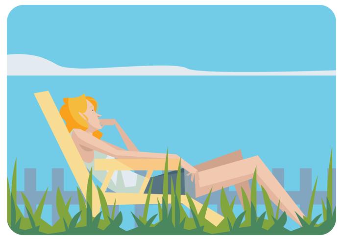 Girl Relaxing in a Lawn Chair Vector