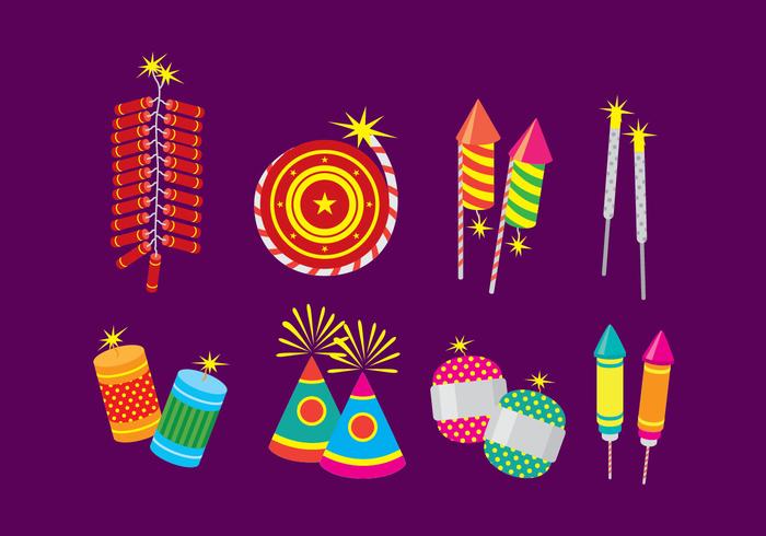 Diwali Fire Cracker Flat Icons vector