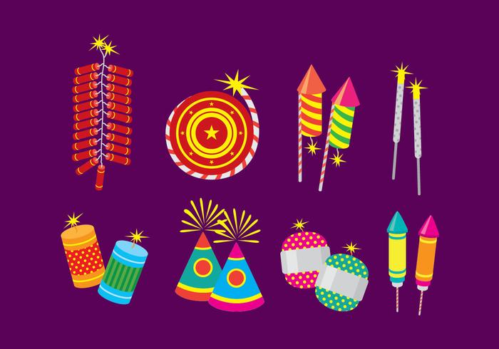 Diwali Fire Cracker Flat Icons vector