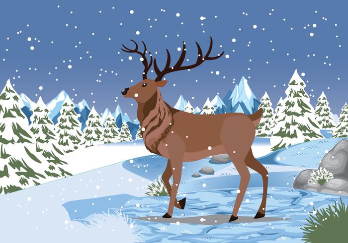 Snow Caribou Background Vector Illustartion