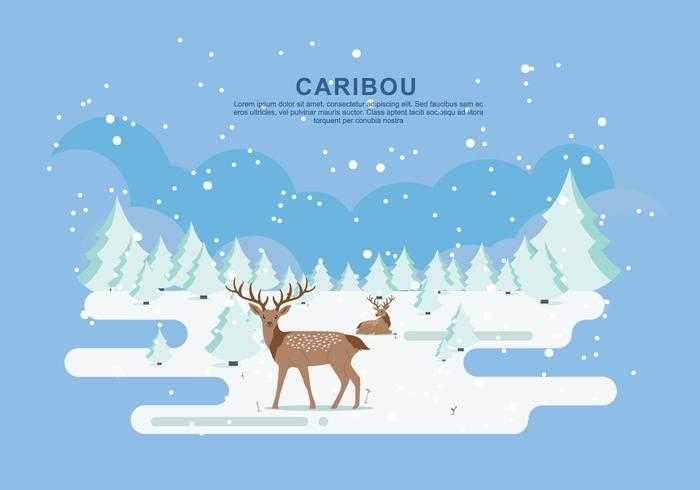 Snow Caribou Vector Flat Illustration
