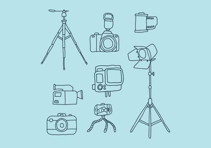Camera And Complements Doodles vector