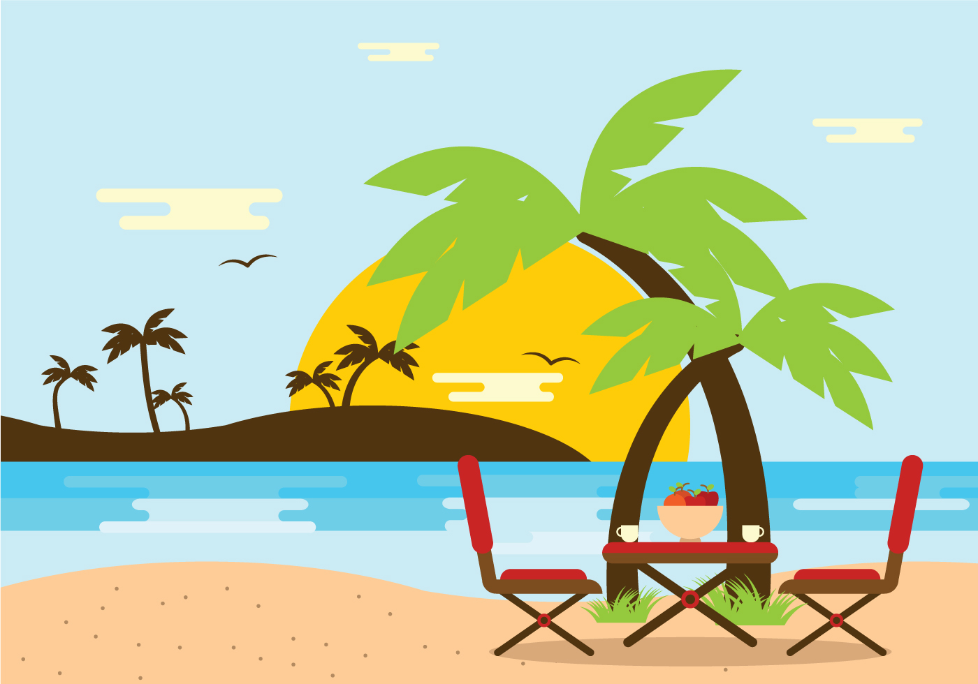 Beach Scene with Chair Vector 151843 Vector Art at Vecteezy
