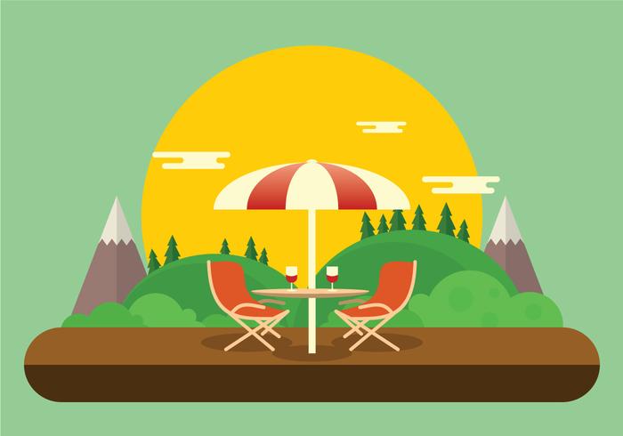 Romantic Lawn Chair Set Up with Wine Glasses Vector 