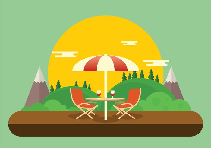 Romantic Lawn Chair Set Up with Wine Glasses Vector 