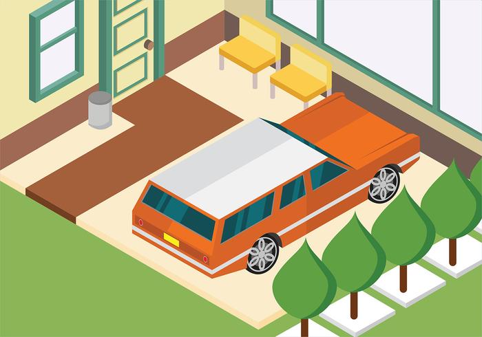 Isometric Station Wagon Parked at Home Vector