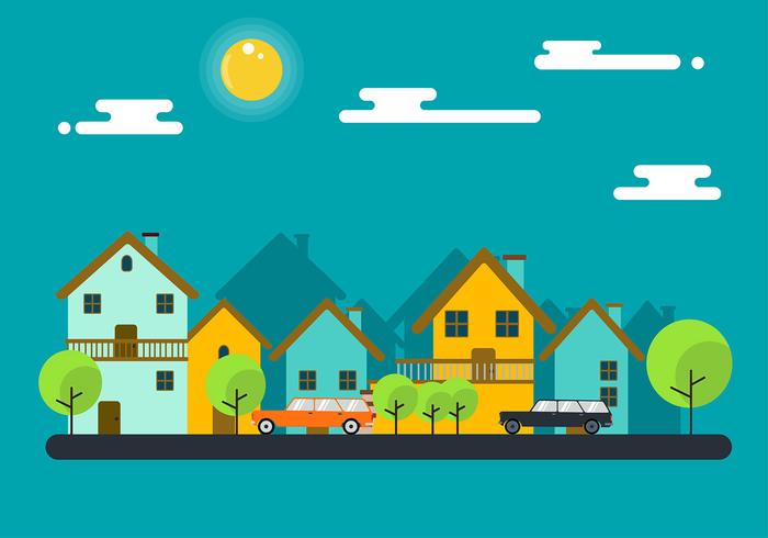 Neighborhood with Station Wagon Vector