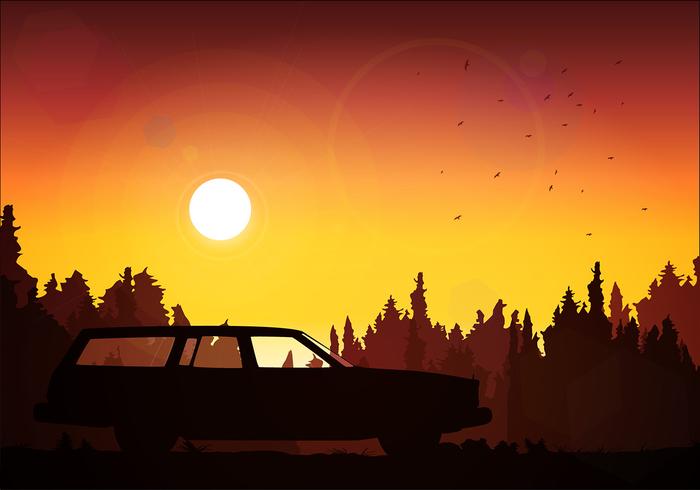 Station Wagon Silhouette Sunset Free Vector