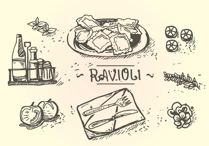 Ravioli Menu Dibujo a mano vector