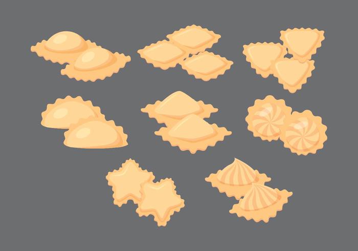 Ravioli conjunto de icono plano vector